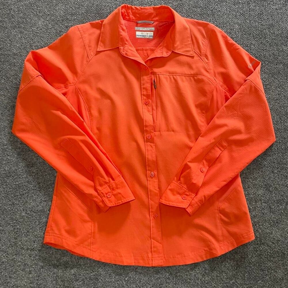 Granola Gorpcore Outdoor Columbia Omni-Shade orange button-up shirt